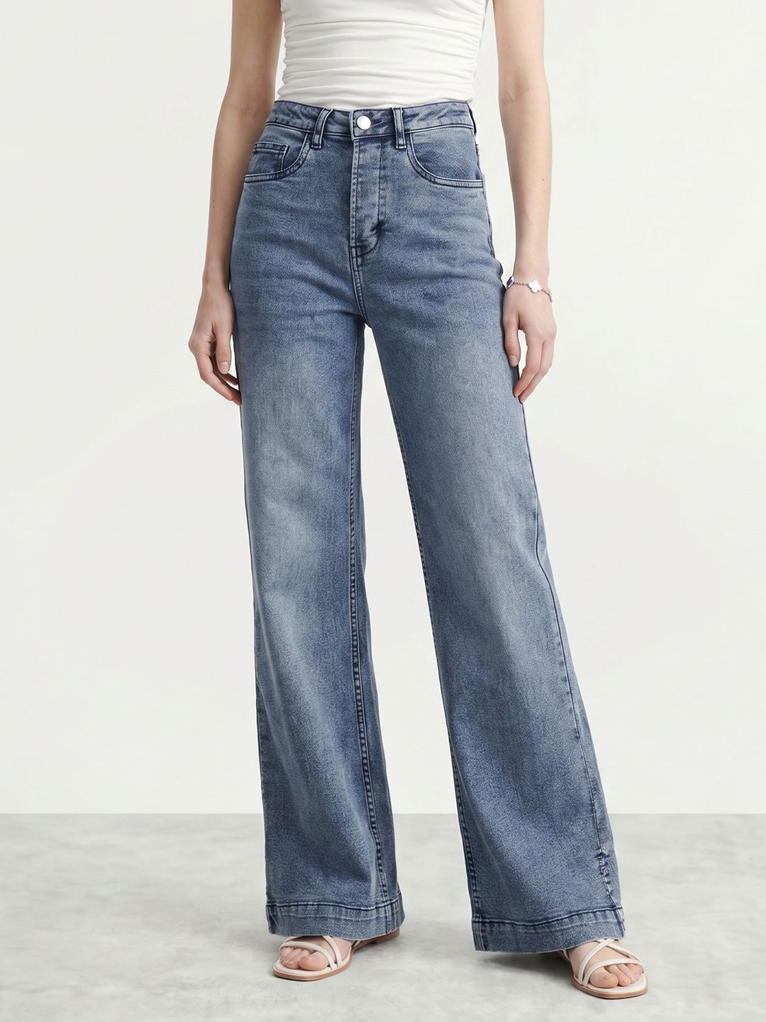 Mast & Harbour Women Flared Light Fade Stretchable Jeans-picture-11