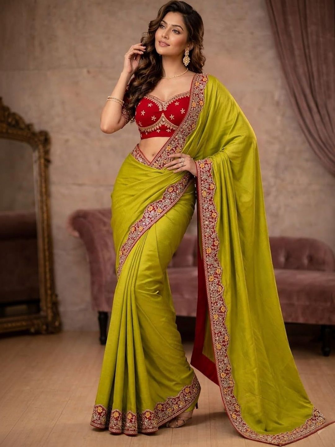 Sangria Floral Embroidered Poly Chiffon Saree-picture-12