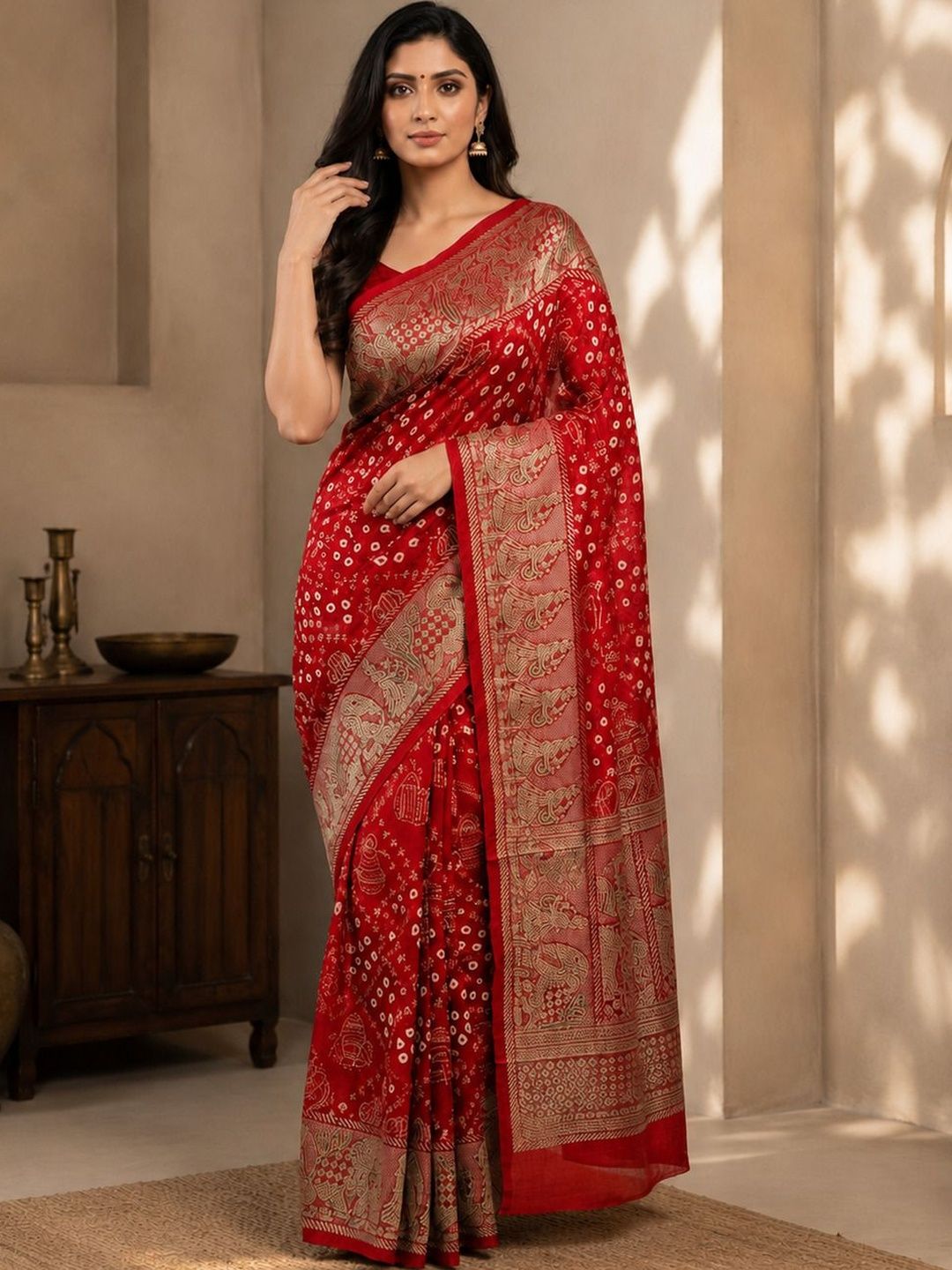 Sangria Bandhani Zari Pure Georgette Designer Bandhani Saree-image-43