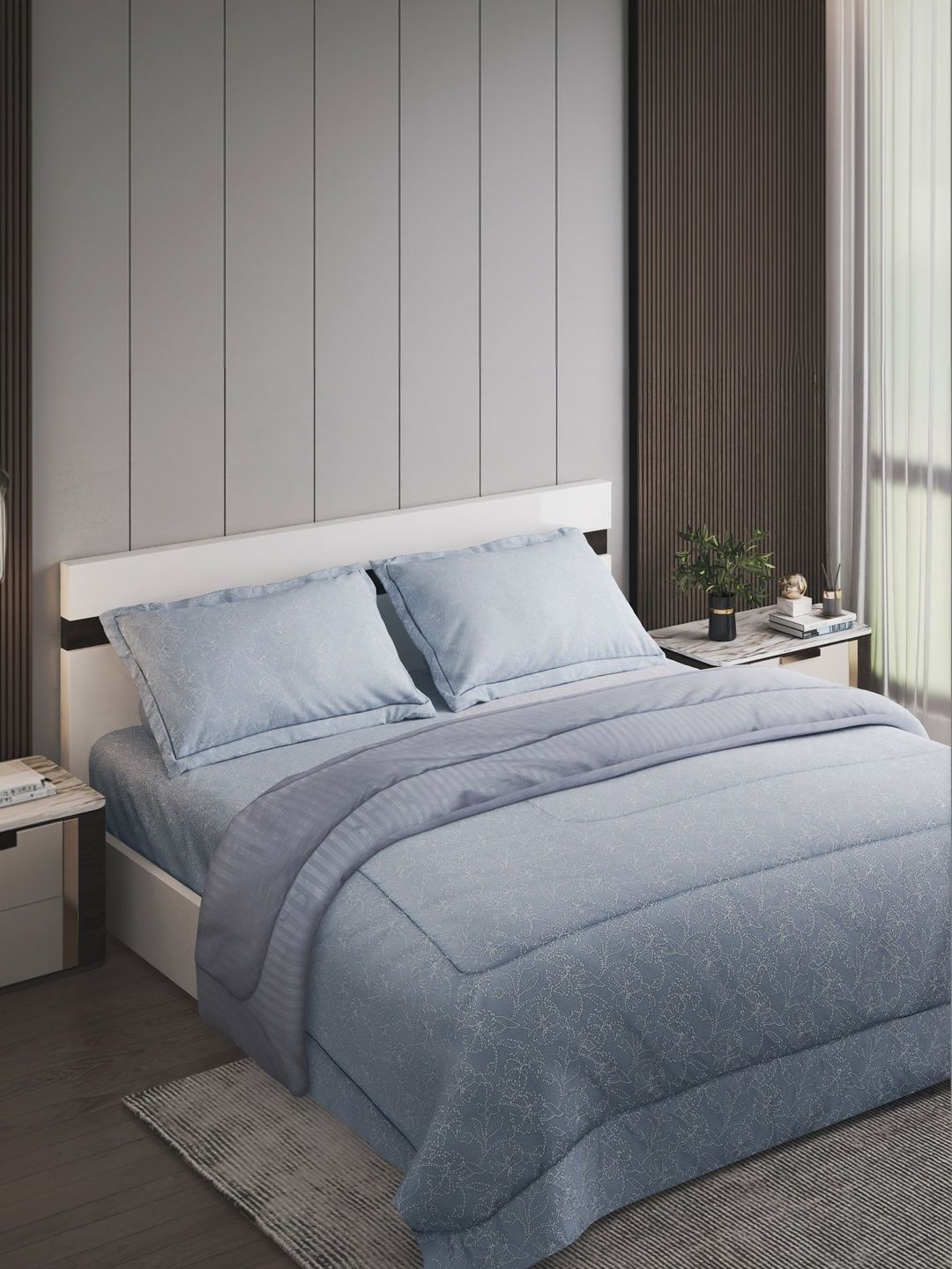 Home Centre Purple & Blue Floral Other 4 Piece Double Queen Fine Bedding Set-image-23