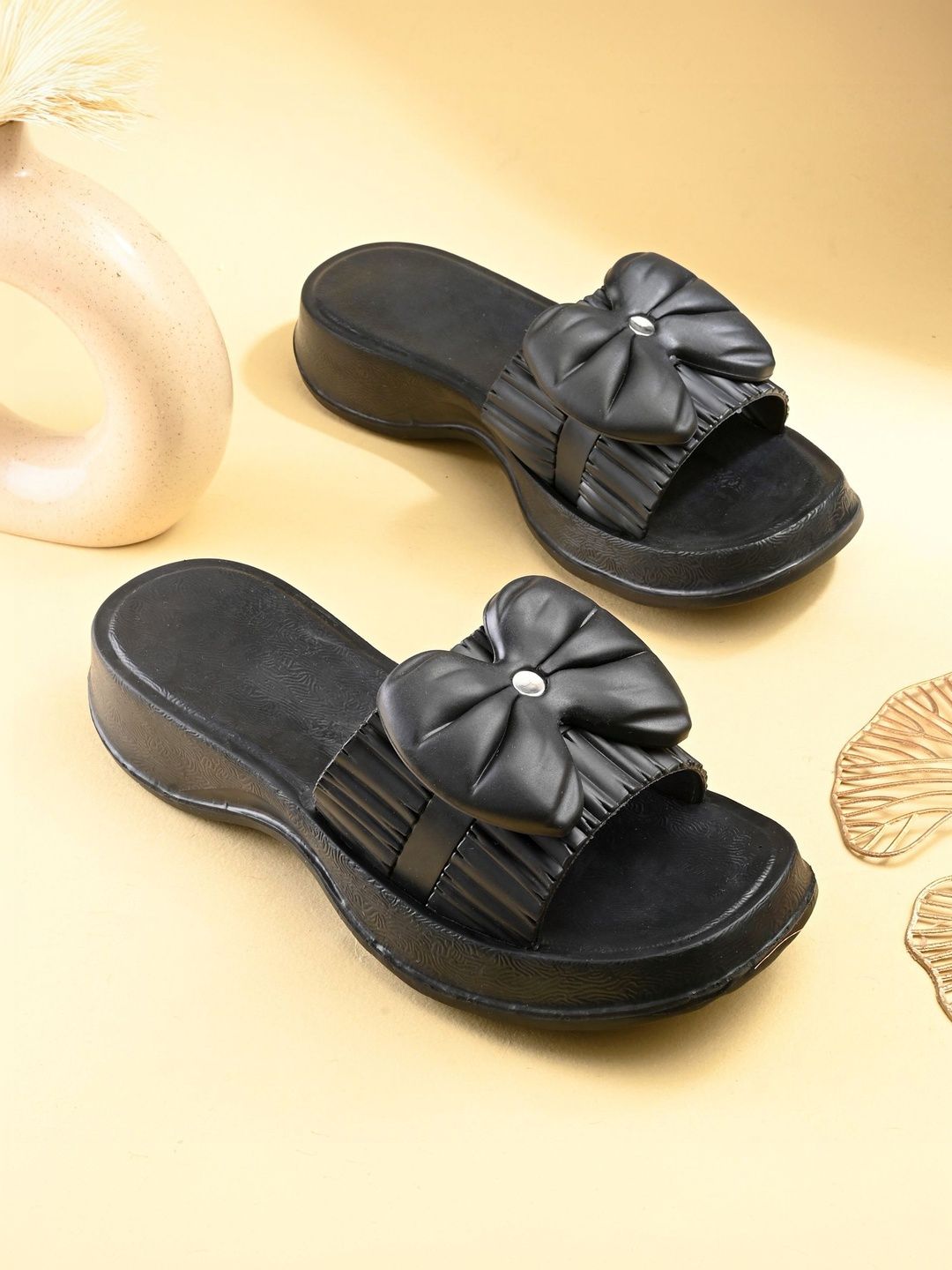 glitchez Textured Wedge Sandals with Bows-image-18