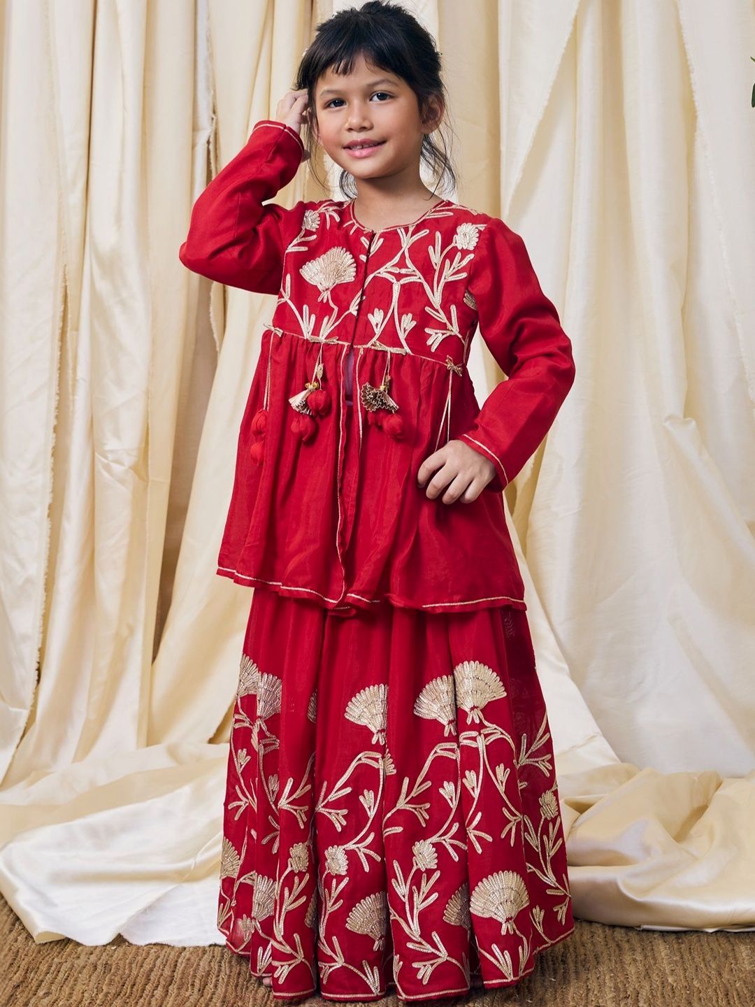 Fayon Kids Girls Embroidered Thread Work Ready to Wear Lehenga &-picture-16