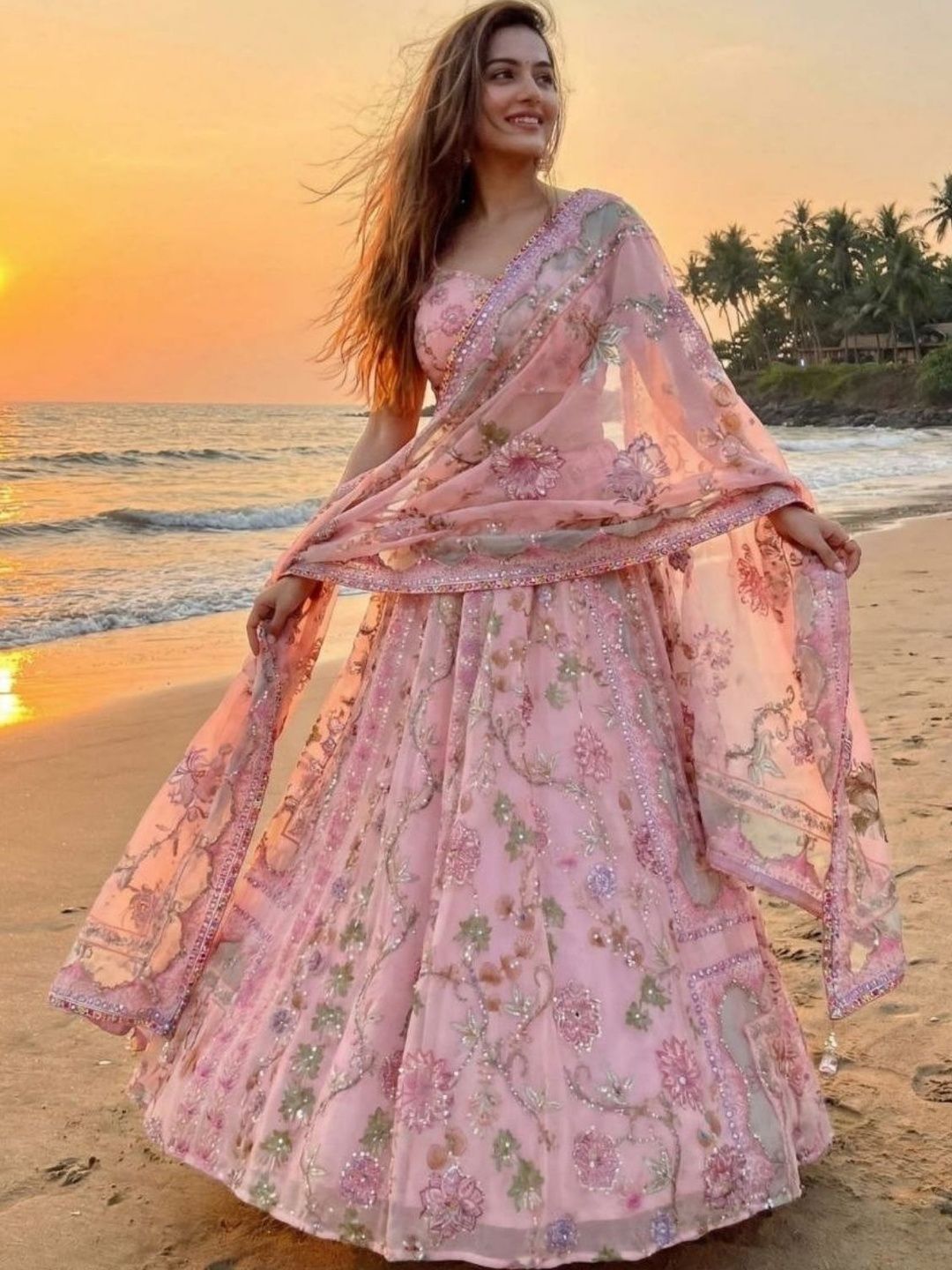 ODETTE Embroidered Beads and Stones Semi-Stitched Lehenga & Unstitched Blouse With Dupatta-image-26