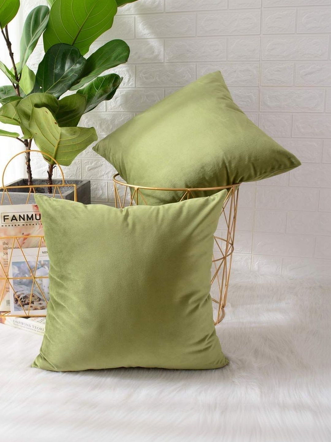 Khooti Olive Green Set of 2 Velvet Square Cushion Covers-picture-39