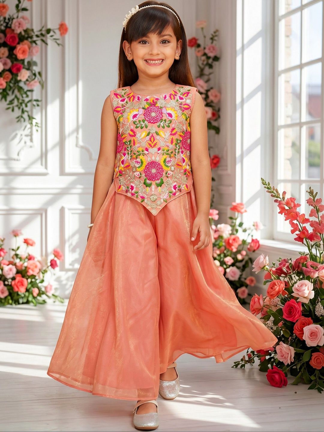 2ni8 lifestyle Girls Floral Embroidered Regular Thread Work Kurta with Palazzos-image-19