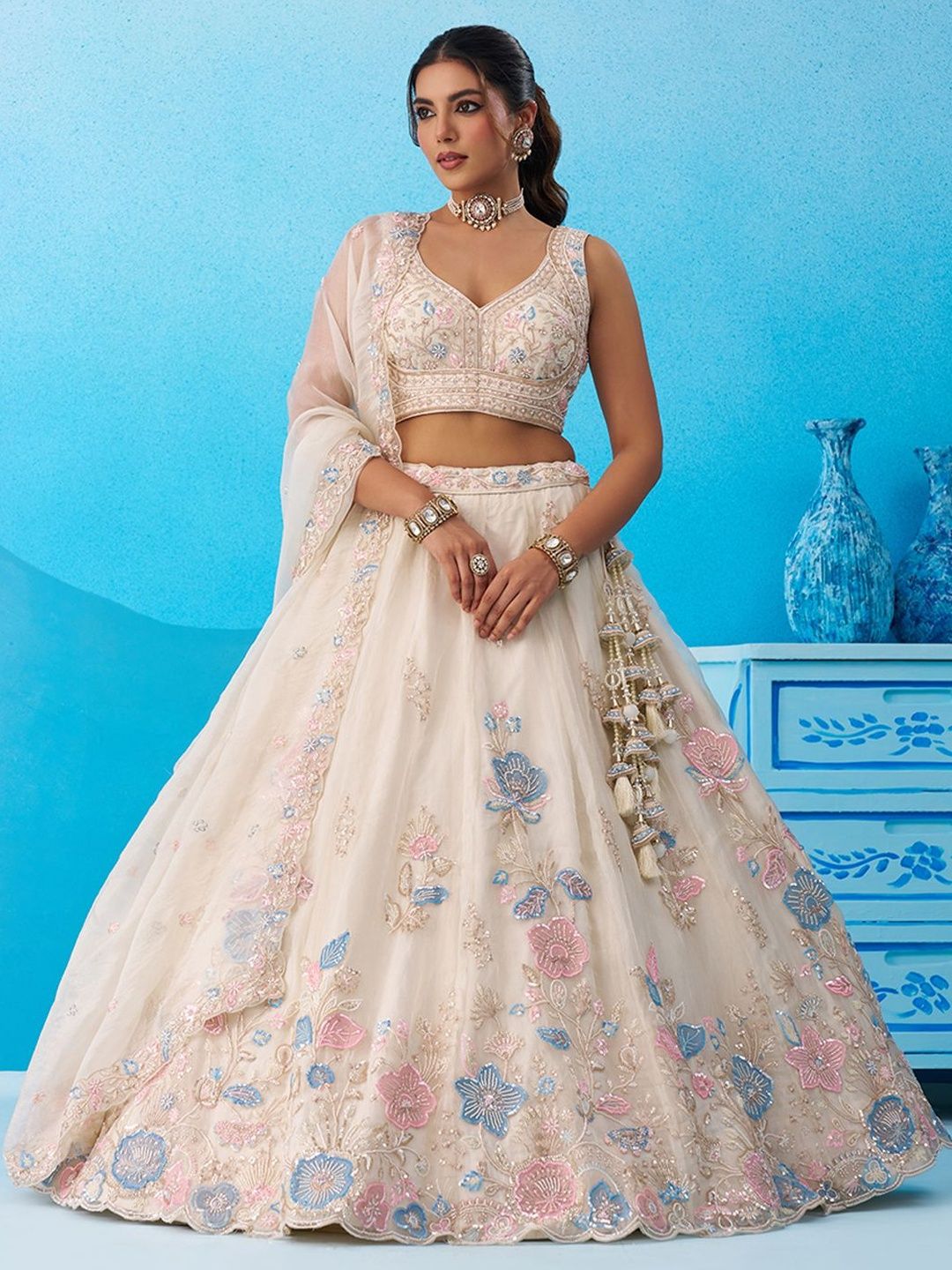 KALINI Embroidered Sequinned Semi-Stitched Lehenga & Unstitched Blouse With Dupatta-picture-35