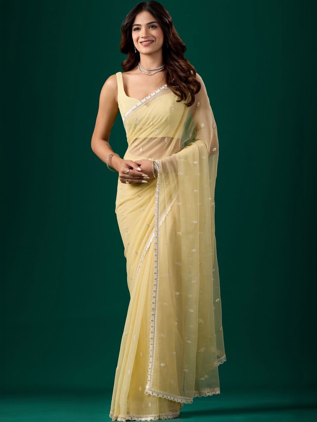 KIYAA FASHION Woven Design Embroidered Pure Chiffon Saree-picture-52