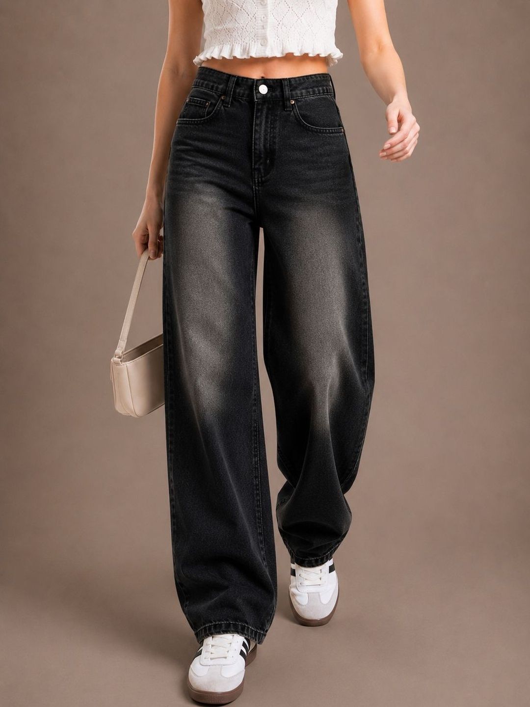 glitchez Women Comfort Wide Leg High-Rise Low Distress Light Fade Stretchable Jeans-image-29