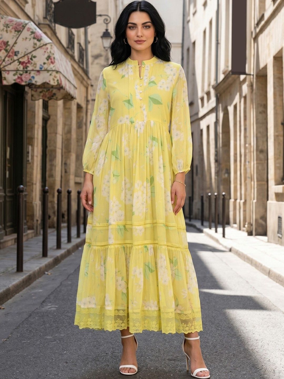 W Floral Print A-Line Midi Dress-picture-12