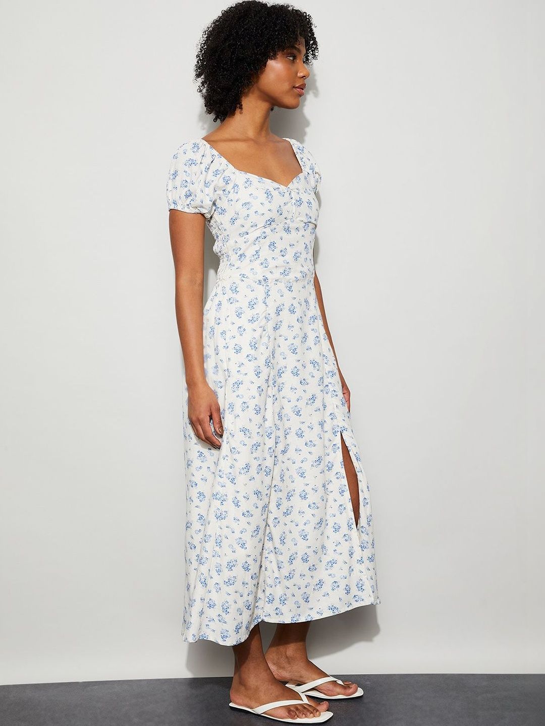 Ginger by Lifestyle Floral Print Puff Sleeve A-Line Midi Dress-picture-18