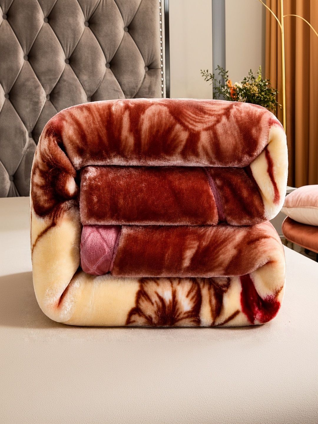 Comfowell Maroon Floral Heavy Winter Blanket-picture-3