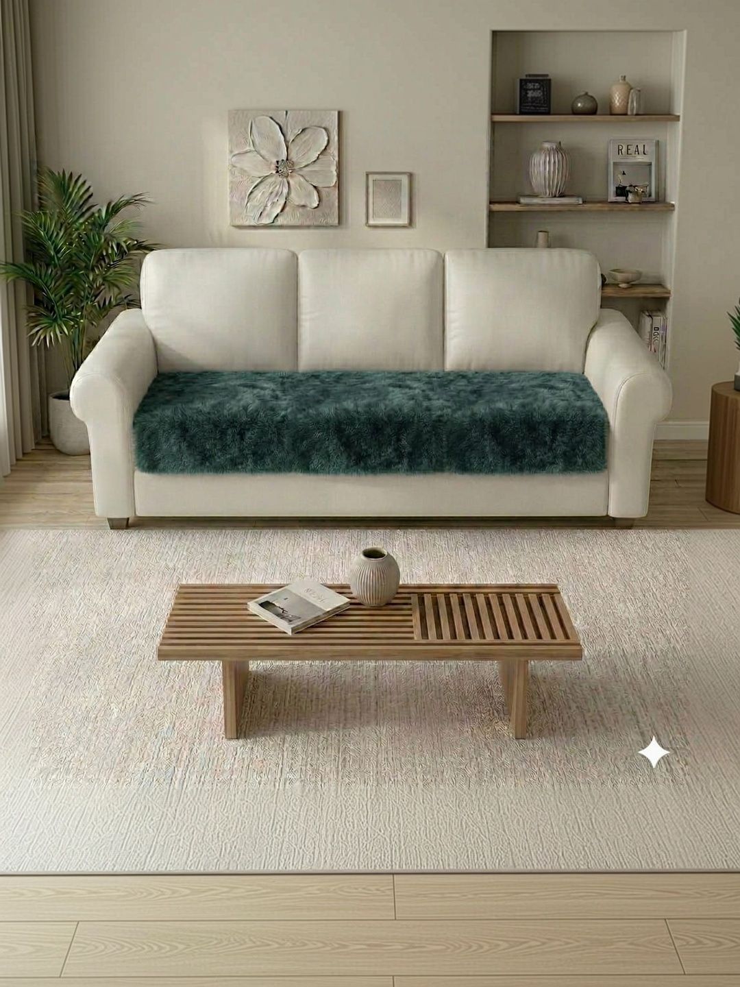 RAINBOW FURNISHINGS Green Solid Viscose Rayon Blend 3 Piece Sofa Cover Without Arms-image-34