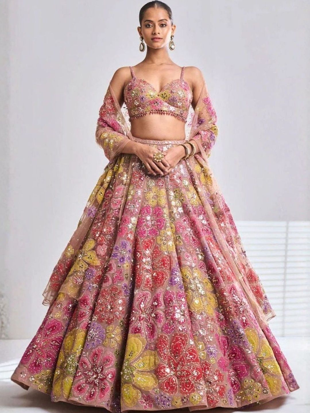 ODETTE Embroidered Sequinned Semi-Stitched Lehenga & Unstitched Blouse With Dupatta-image-48