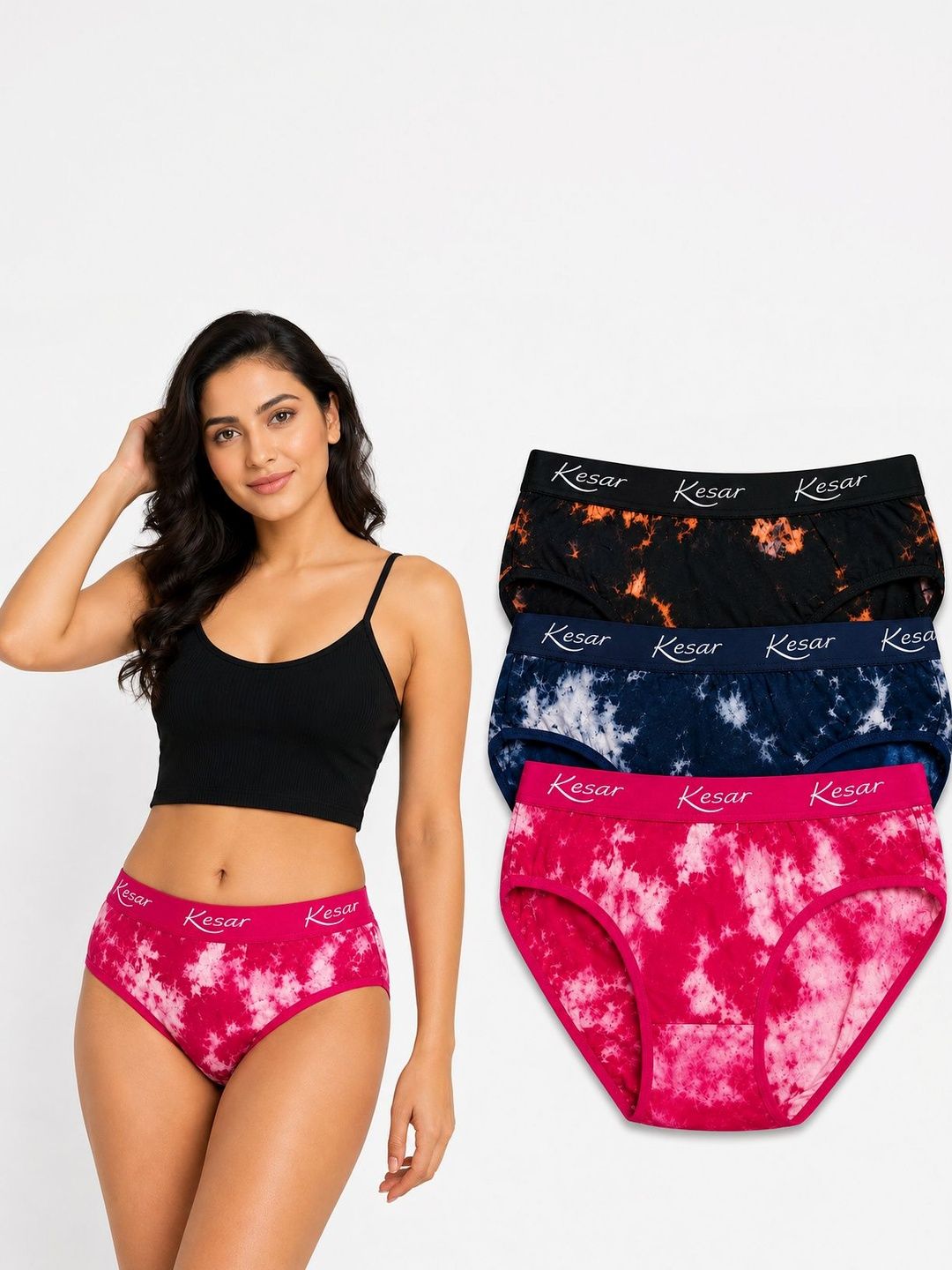 Kesar lingeries Women Pack of 3 Printed Seamless Cotton Bikini-picture-46