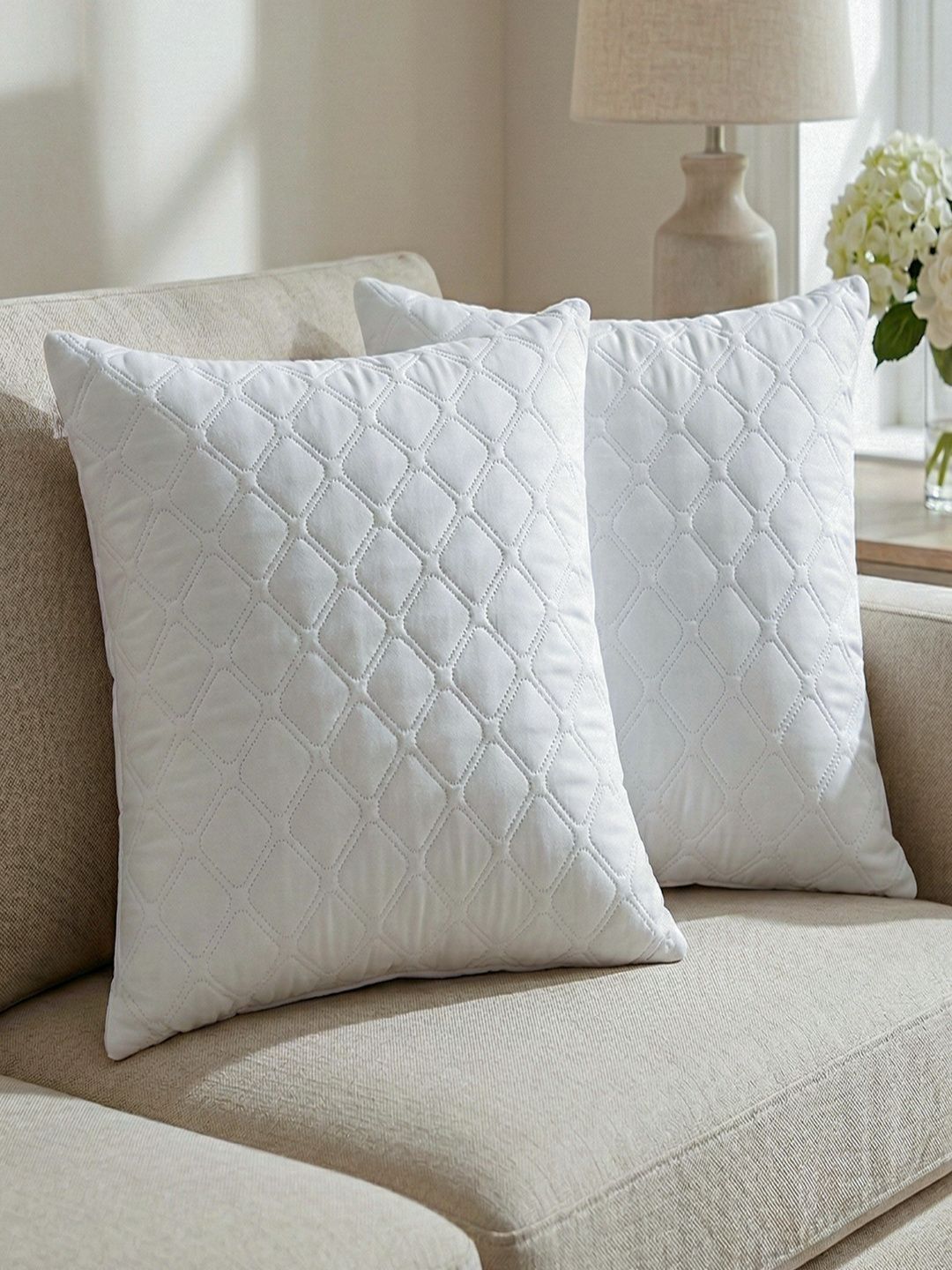 AYKA 2-Pcs White Cotton Square Cushions-image-47