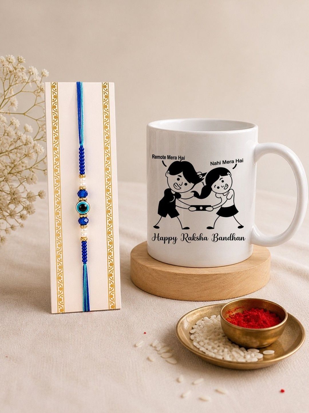 Giftii Beaded Rakhi Mug & Roli Chawal Rakhi Gift Set-picture-54
