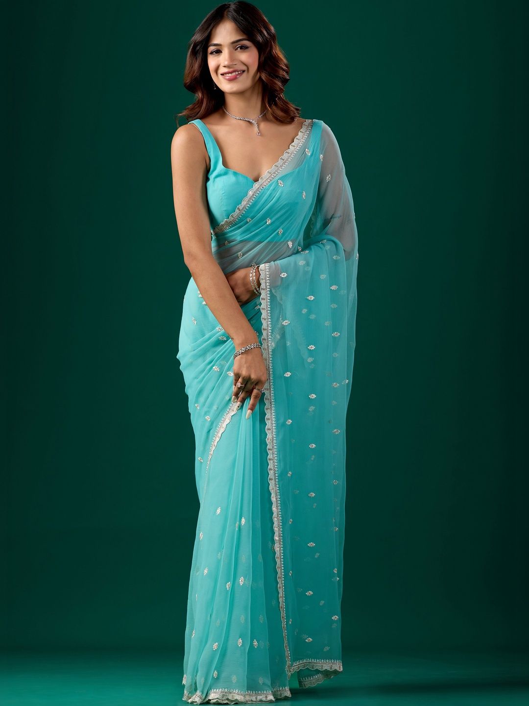 KIYAA FASHION Woven Design Embroidered Pure Chiffon Saree-picture-41
