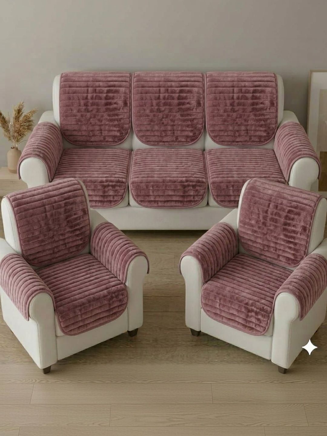 RAINBOW FURNISHINGS Pink Viscose Rayon Blend Sofa Cover With Arms-image-12
