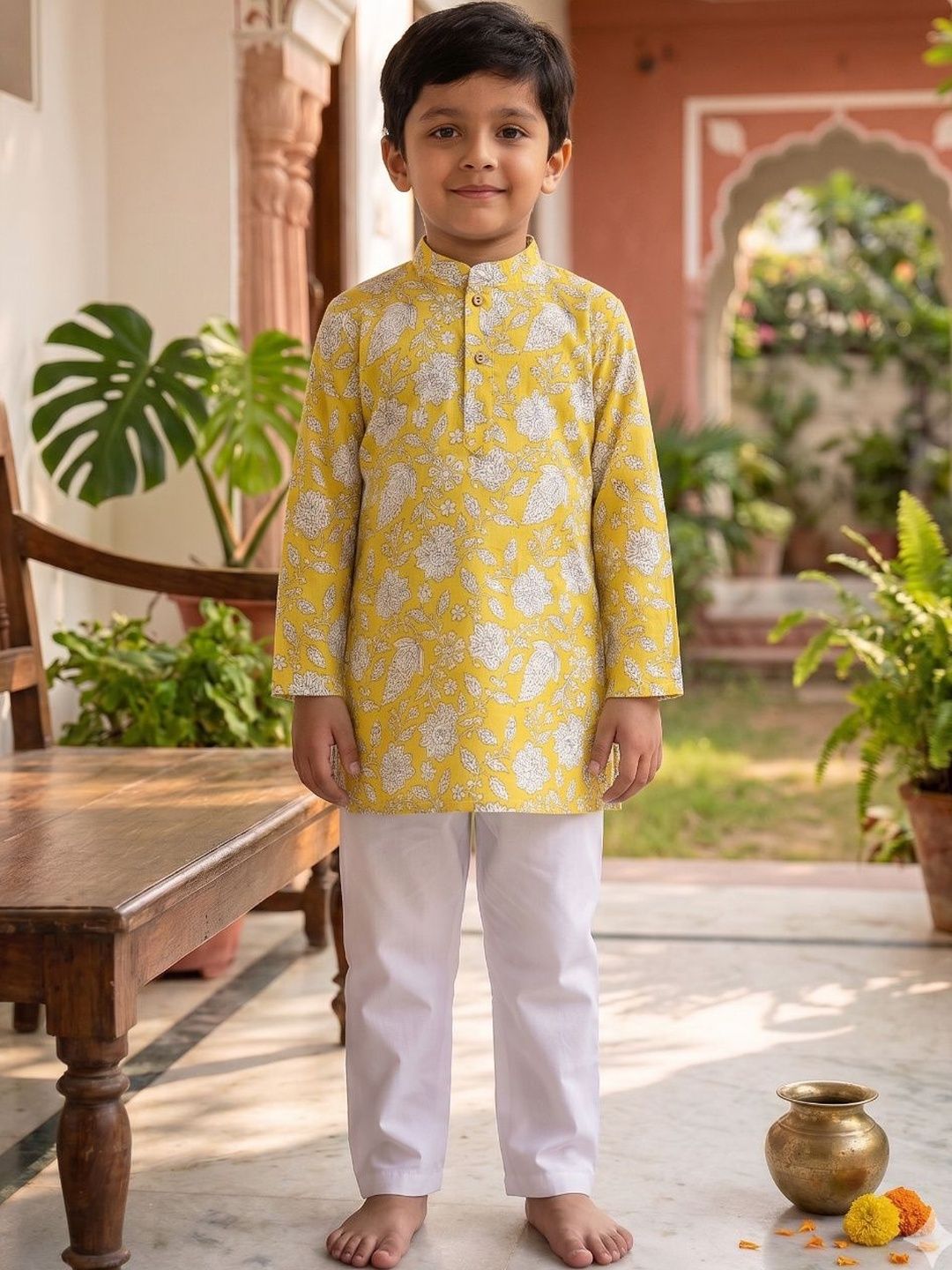 Sangria Boys Floral Printed Regular Pure Cotton Kurta with Pyjamas-picture-41