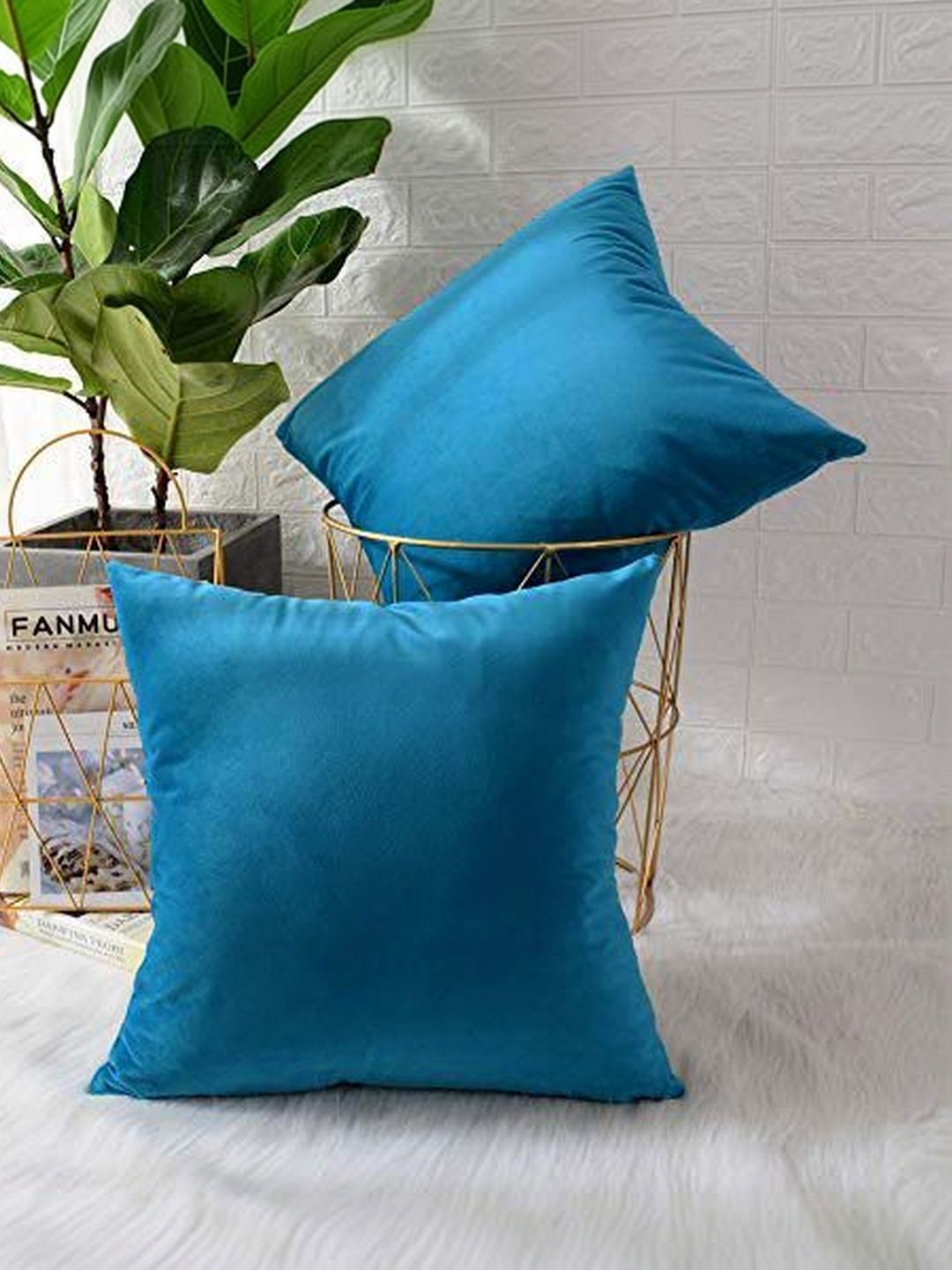 Khooti Turquoise Blue Set of 2 Velvet Square Cushion Covers-picture-23