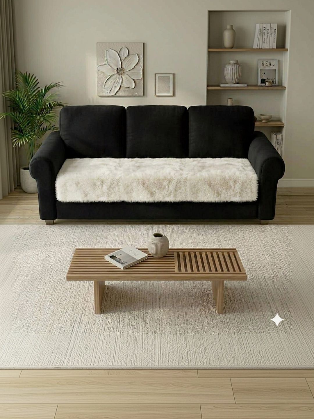 RAINBOW FURNISHINGS Off White Solid Viscose Rayon Blend 3 Piece Sofa Cover Without Arms-image-39