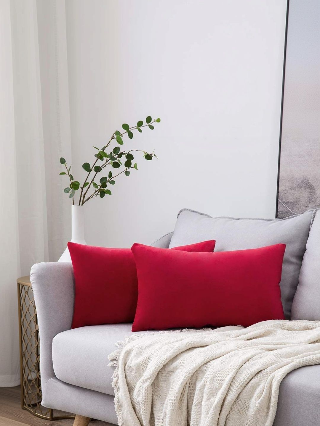 Khooti Red Set of 2 Velvet Rectangle Cushion Covers-picture-55