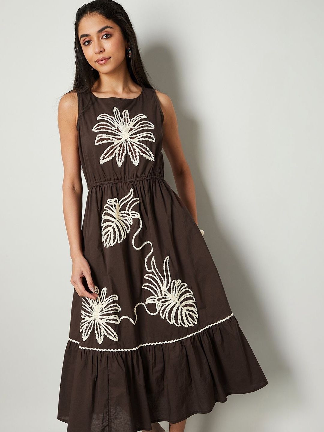 Colour Me by Melange Floral Embroidered A-Line Midi Dress-picture-11