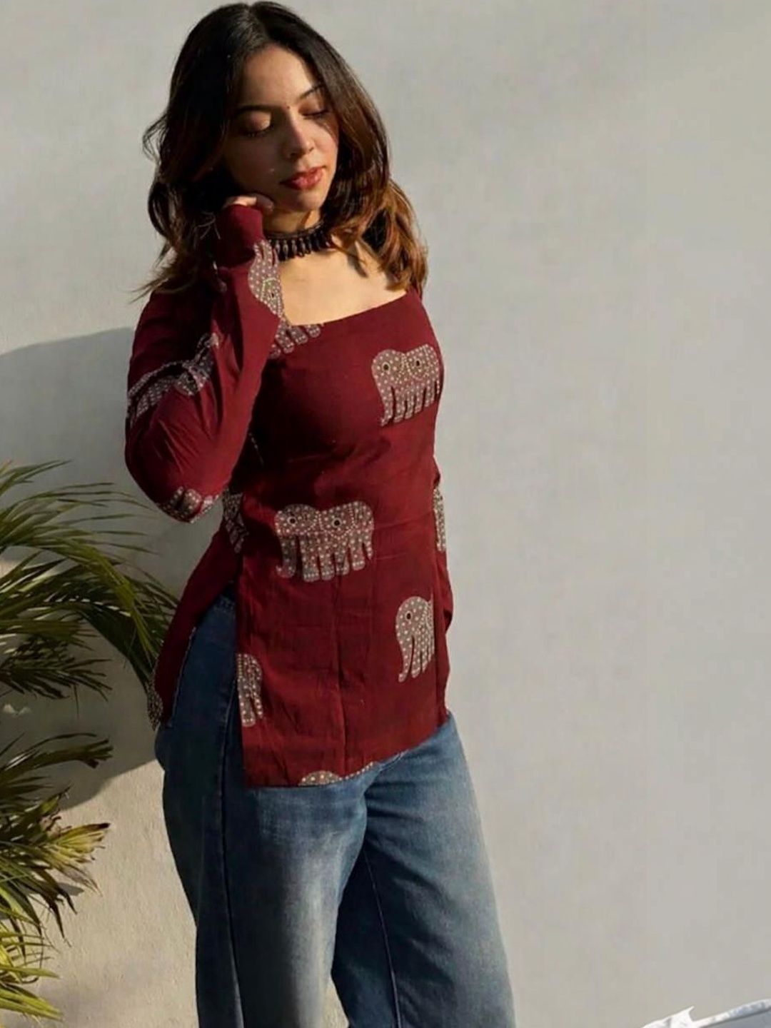 KALINI Ethnic Motifs Printed Square Neck Kurti-picture-55