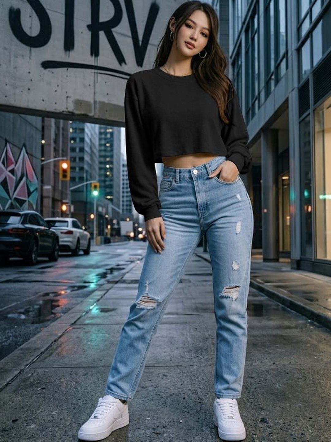 STRV Women Solid Round Neck Long Sleeves Crop Top-picture-53