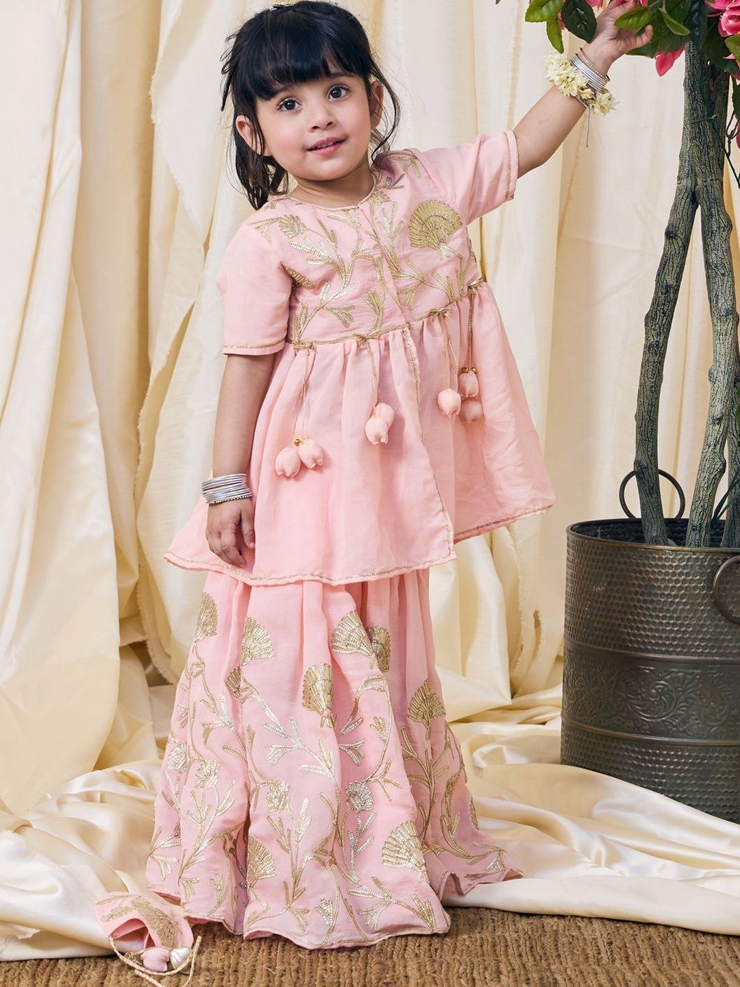 Fayon Kids Girls Embroidered Thread Work Ready to Wear Lehenga &-picture-15