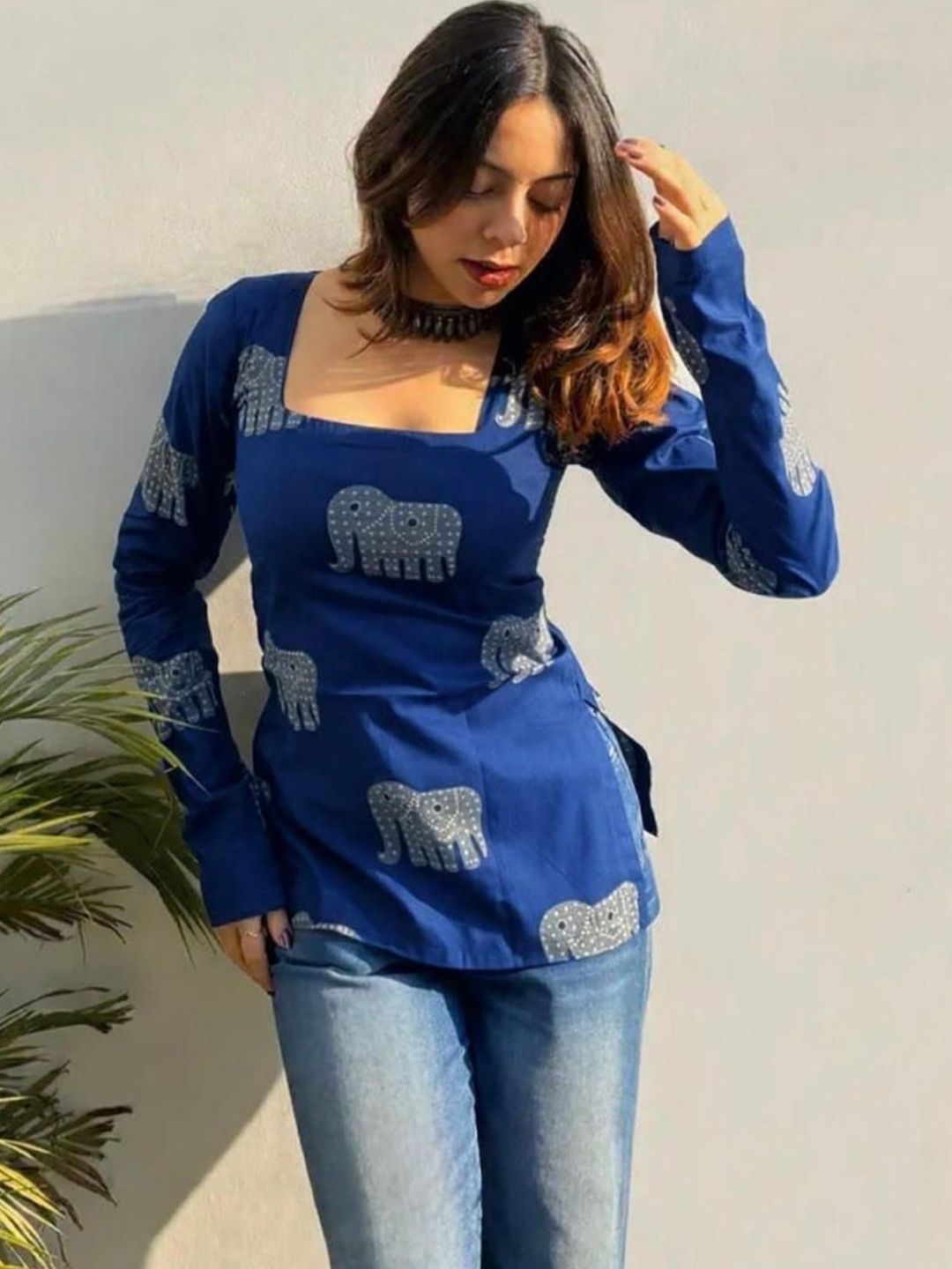 HERE&NOW X fwd Ethnic Motifs Printed Square Neck Kurti-picture-18