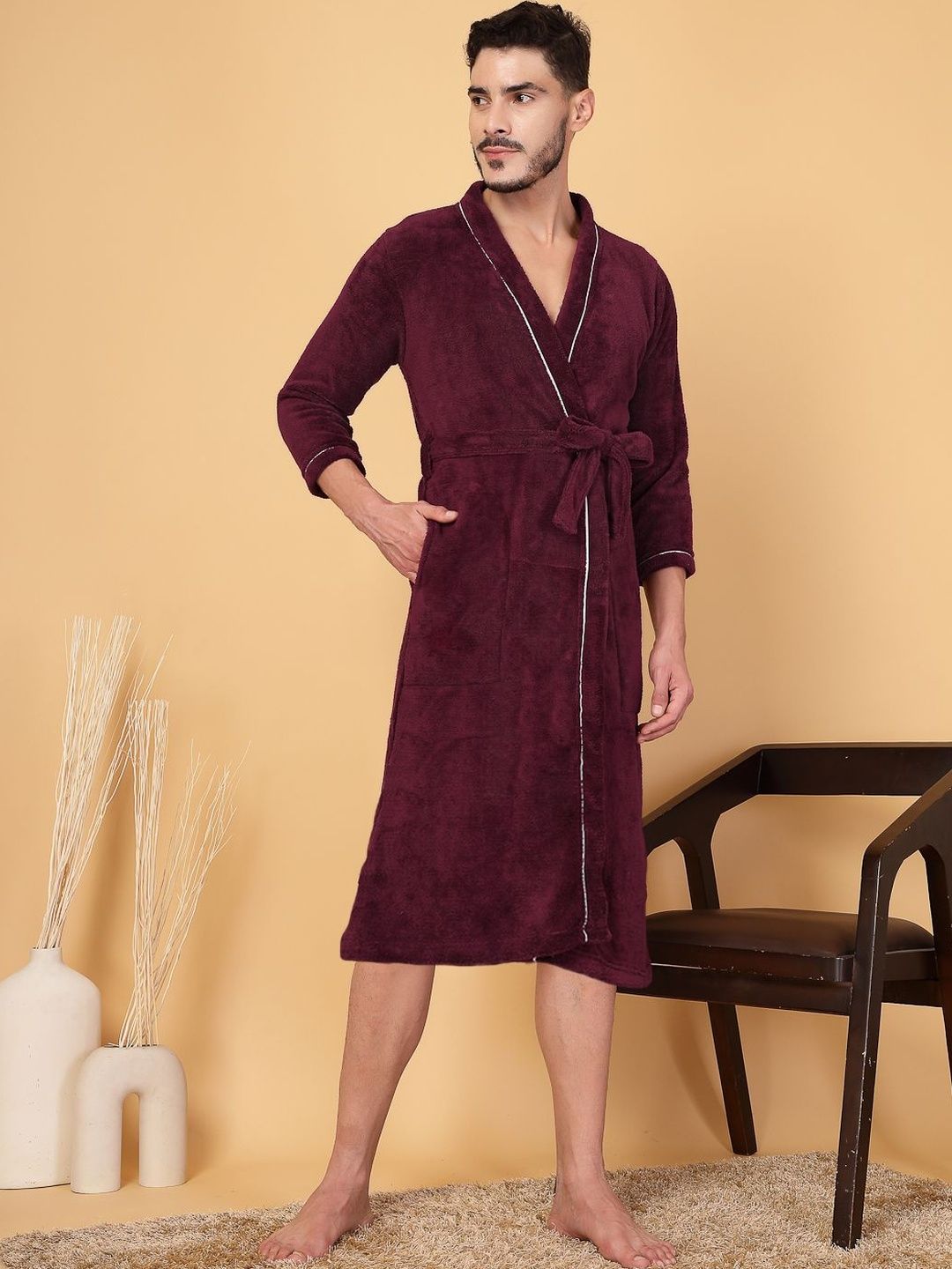 Myntra Elegant Homes Pure Cotton Knee Length Bath Robe with Belt-picture-43