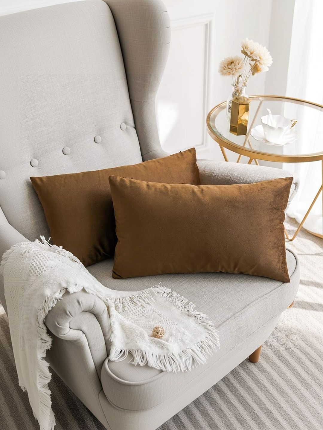 Khooti Brown Set of 2 Velvet Rectangle Cushion Covers-picture-12