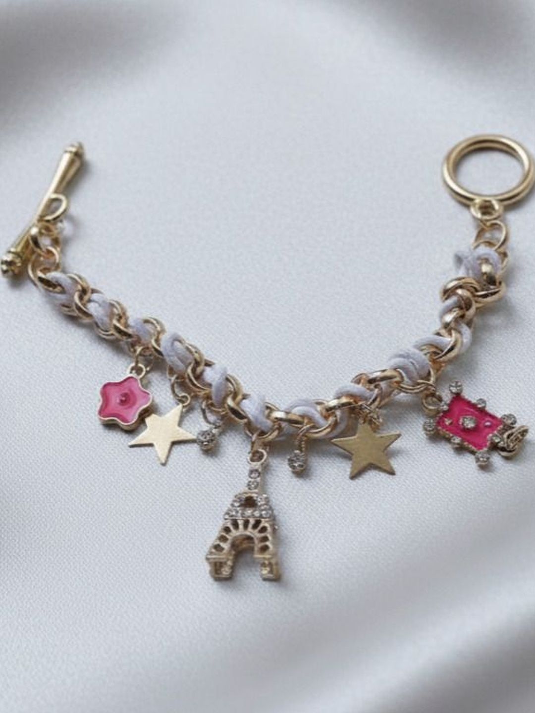 Zaphariq Women Cubic Zirconia Enamelled Gold-Plated Charm Bracelet-picture-21