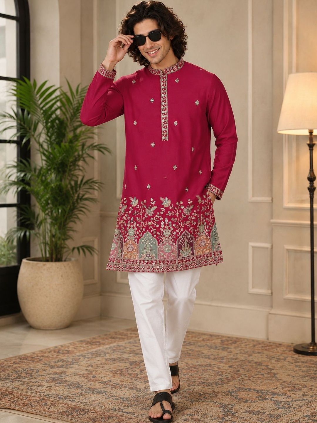 House of Pataudi Men Ethnic Motifs Embroidered Thread Work Kurta-picture-22