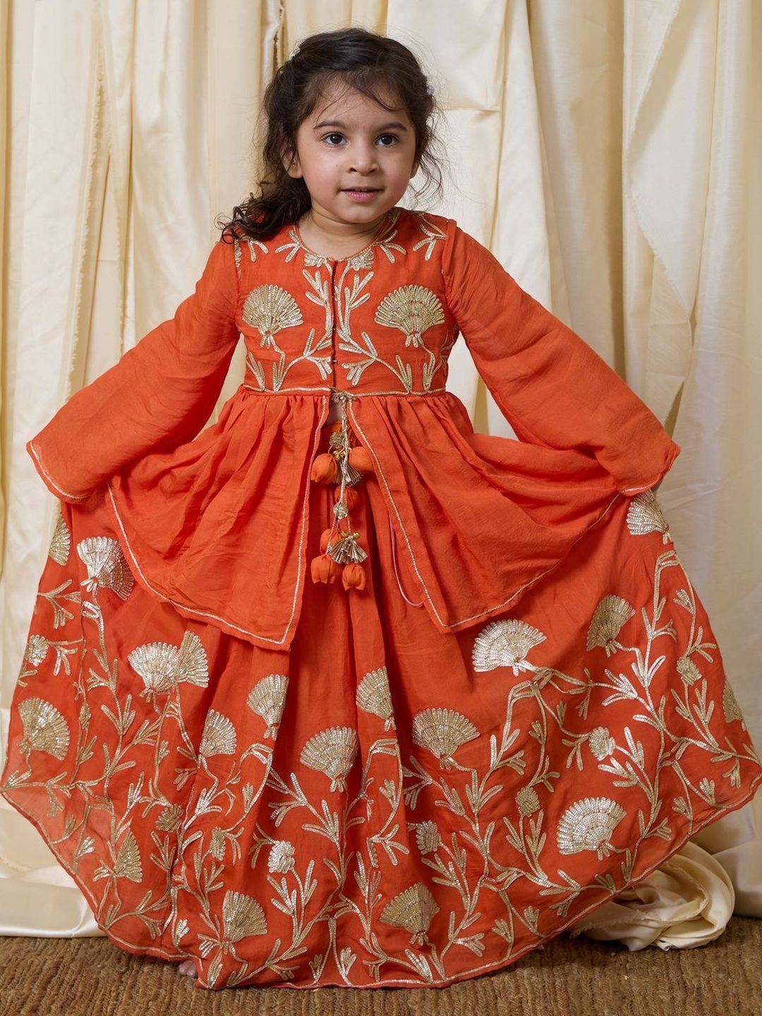 Fayon Kids Girls Embroidered Thread Work Ready to Wear Lehenga &-picture-17