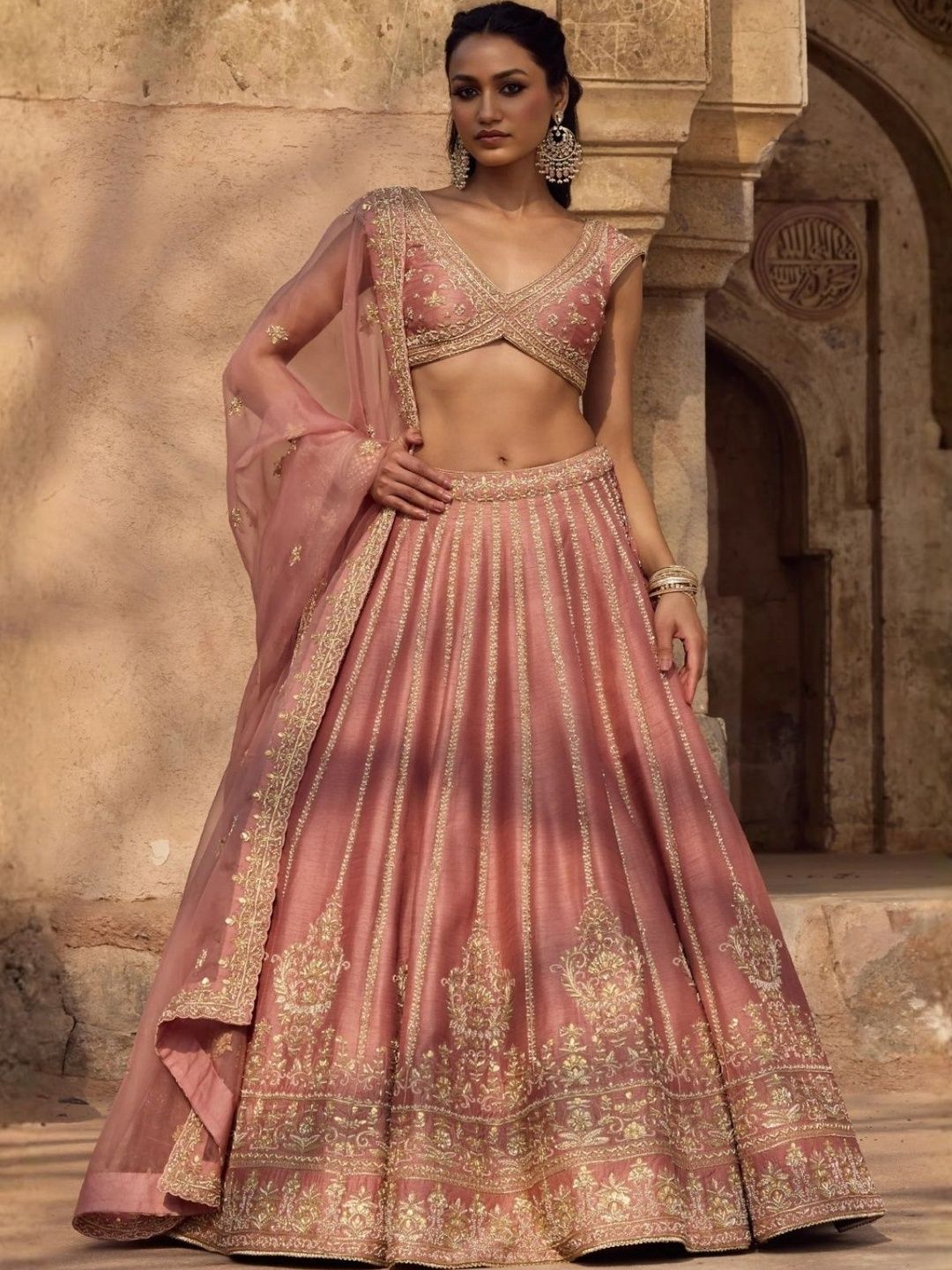 ODETTE Embroidered Beads and Stones Semi-Stitched Lehenga & Unstitched Blouse With Dupatta-image-17
