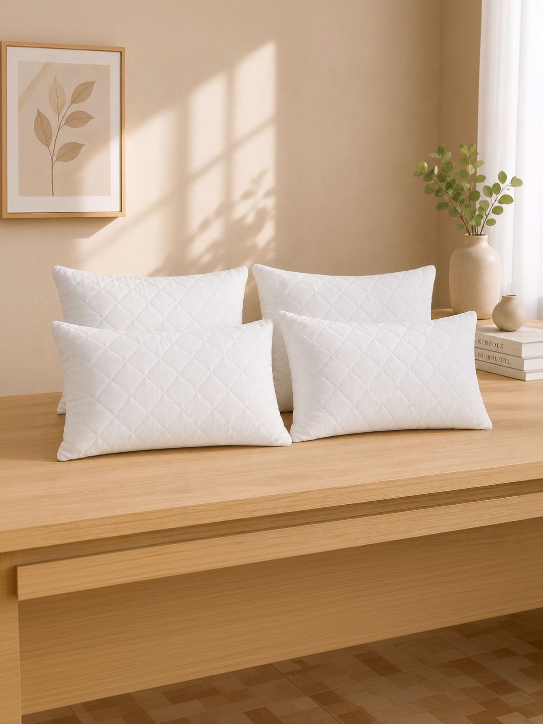 Orchid Pillows White Set of 4 Fibre Filled Cotton Breathable Sleep Pillow-image-18