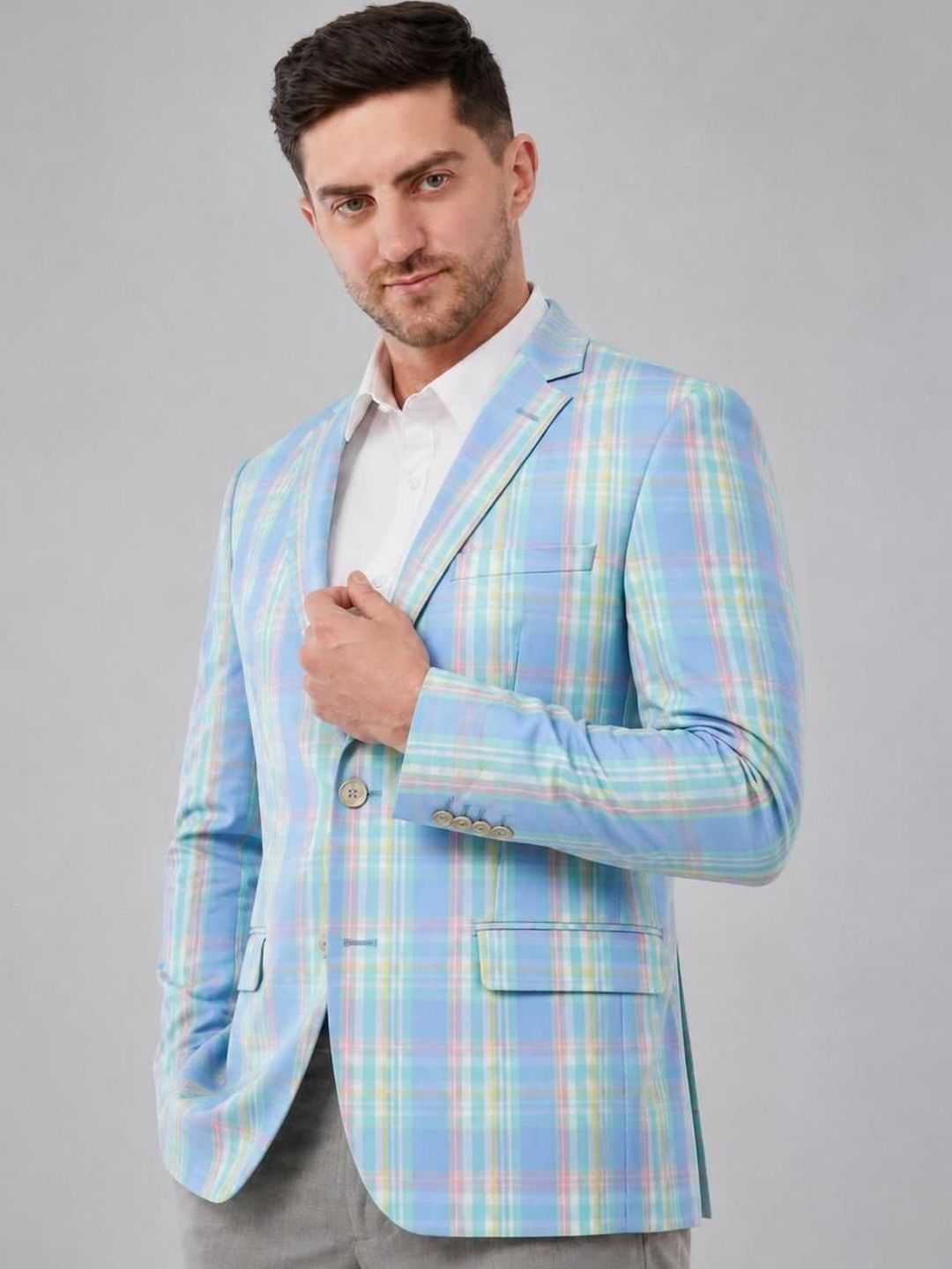 Integration Checked Notched Lapel Single-Breasted Casual Blazers-picture-30