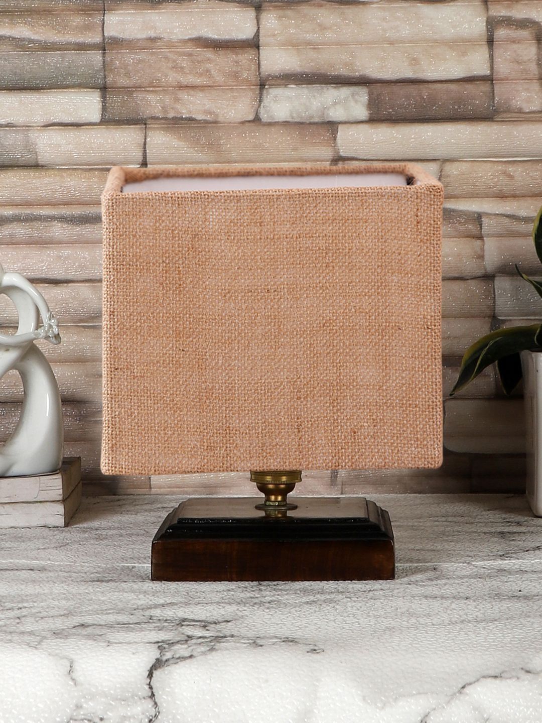 Myntra Elegant Homes Beige Textured Wood Contemporary Rectangle Table Lamp-image-29