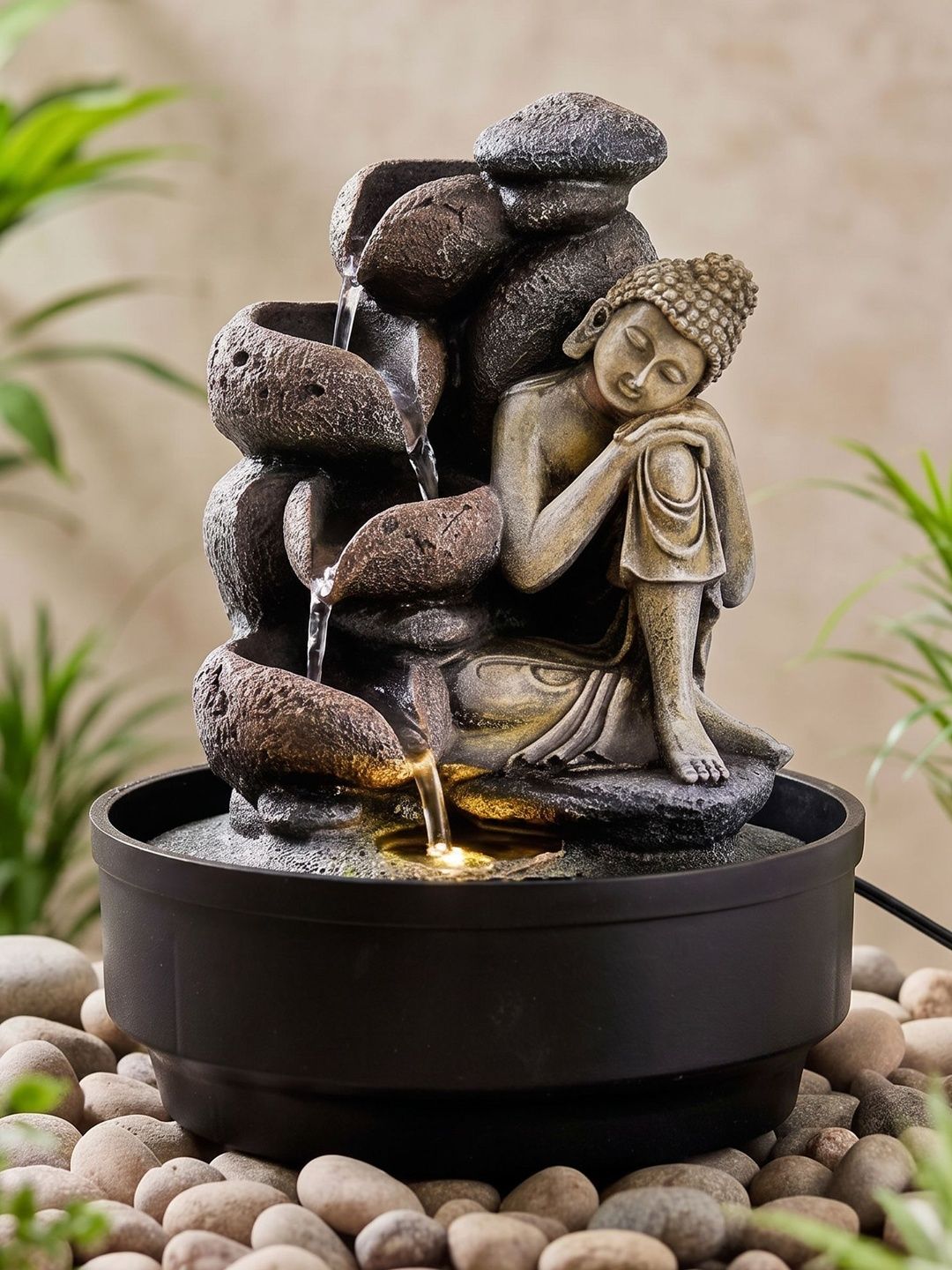 Home Centre Corsica Alpine Grey & Beige Buddha Ball Water Fountain-image-21