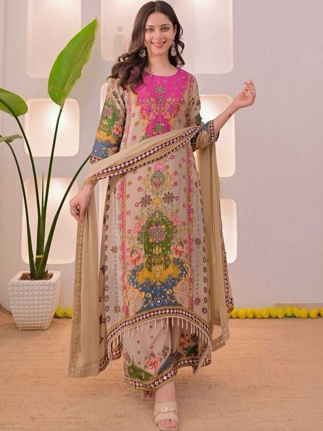 Sangria Women Ethnic Motifs Printed Regular Kurta with Palazzos & With Dupatta-picture-23