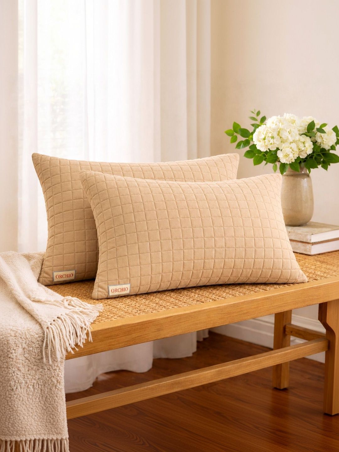 Orchid Pillows Cream-Coloured Set of 2 Fibre Filled Cotton Breathable Sleep Pillow-image-26