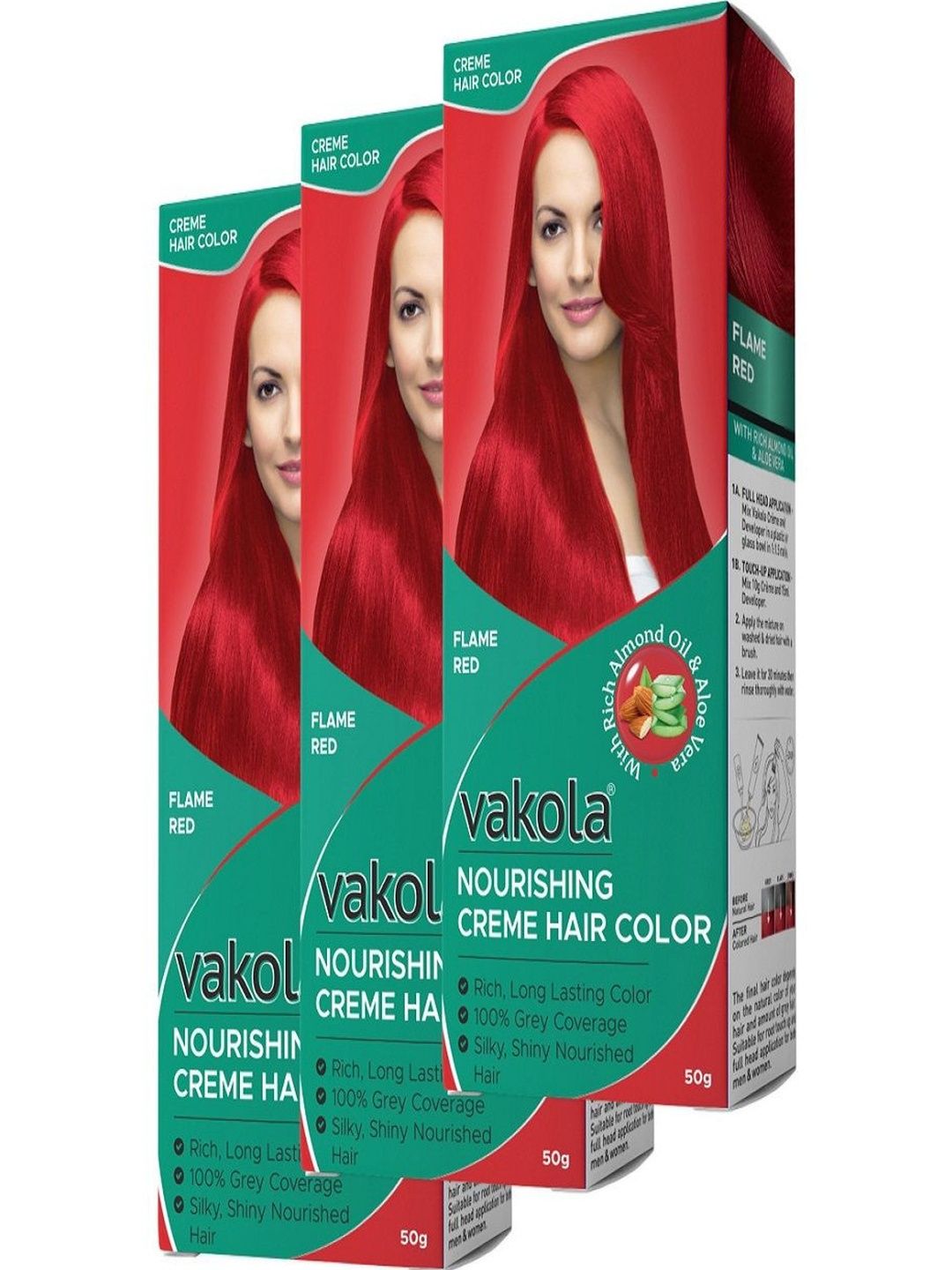 VAKOLA Set Of 3 Hair Color - 50 g Each - Flame Red-picture-15