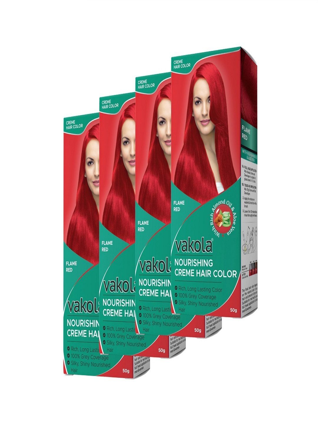 VAKOLA Set Of 4 Nourshing Creme Hair Color - 50 g Each - Flame Red-picture-20