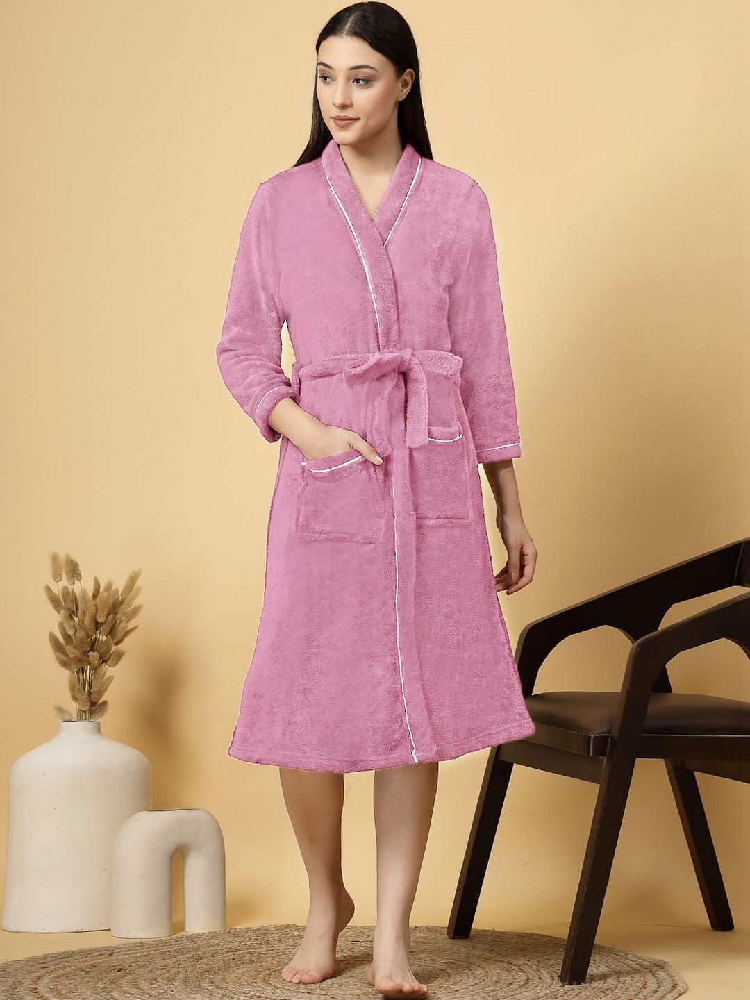 Myntra Elegant Homes Cotton Bath Robe With Belt-image-37