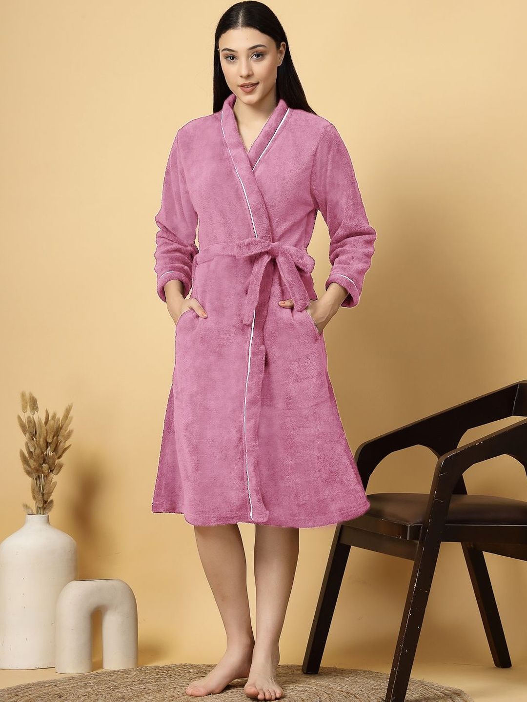 Myntra Elegant Homes Cotton Bath Robe With Belt-image-36