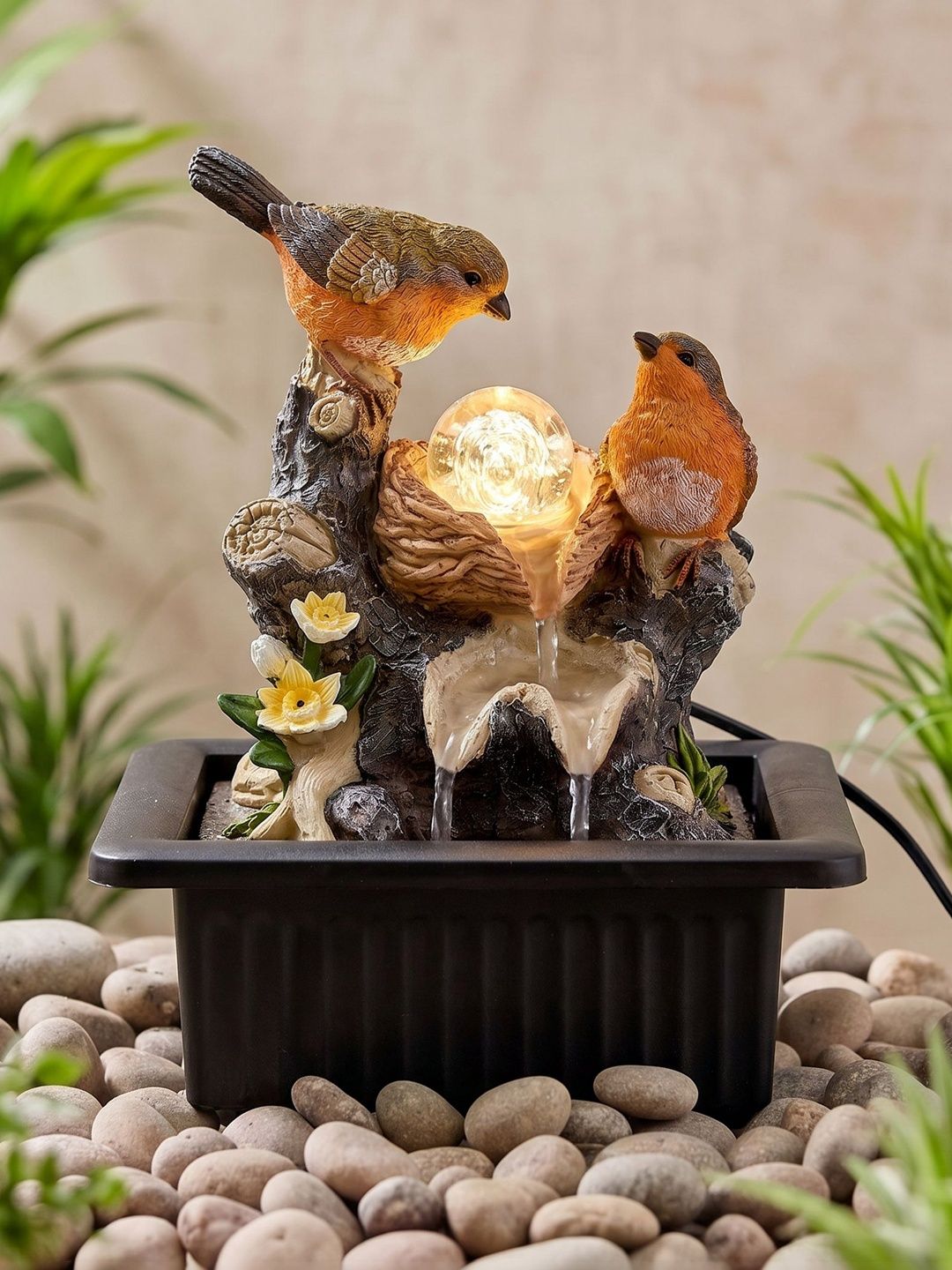 Home Centre Corsica Alpine Orange Colour Mini Birds with LED Rotating Ball Water Fountain-picture-23