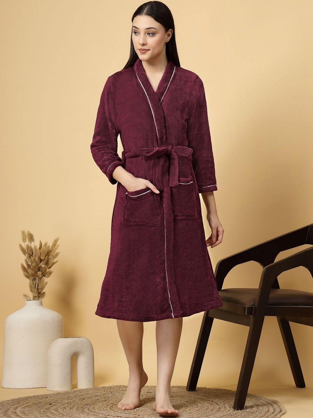 Myntra Elegant Homes Cotton Bath Robe With Belt-picture-13