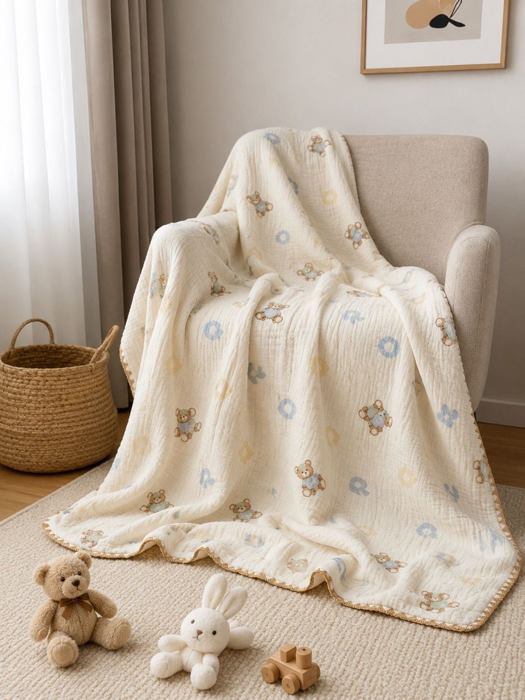 Dhrohar Beige Cartoon Characters AC Room 120 GSM Blanket-image-15